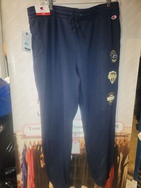 Champion Navy Pullover Sweatpants with Logo Patch